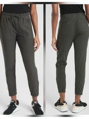 Athleta Farallon Jogger Pants Cypress Green Cotton‎ Stretch Drawstring Sz 4